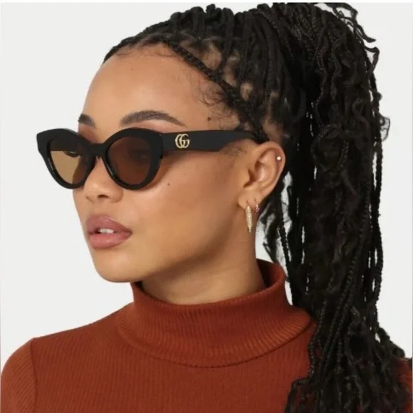 Gucci 💅✨ Black Designer GG Cat Eye Sunglasses Italy GG0957S 003 52-19-145 NEW - Picture 4 of 12